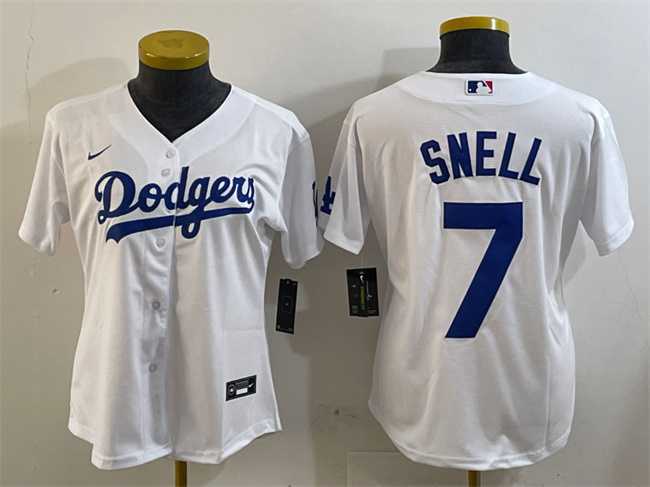 Women%27s Los Angeles Dodgers #7 Blake Snell White Cool Base Stitched Jersey